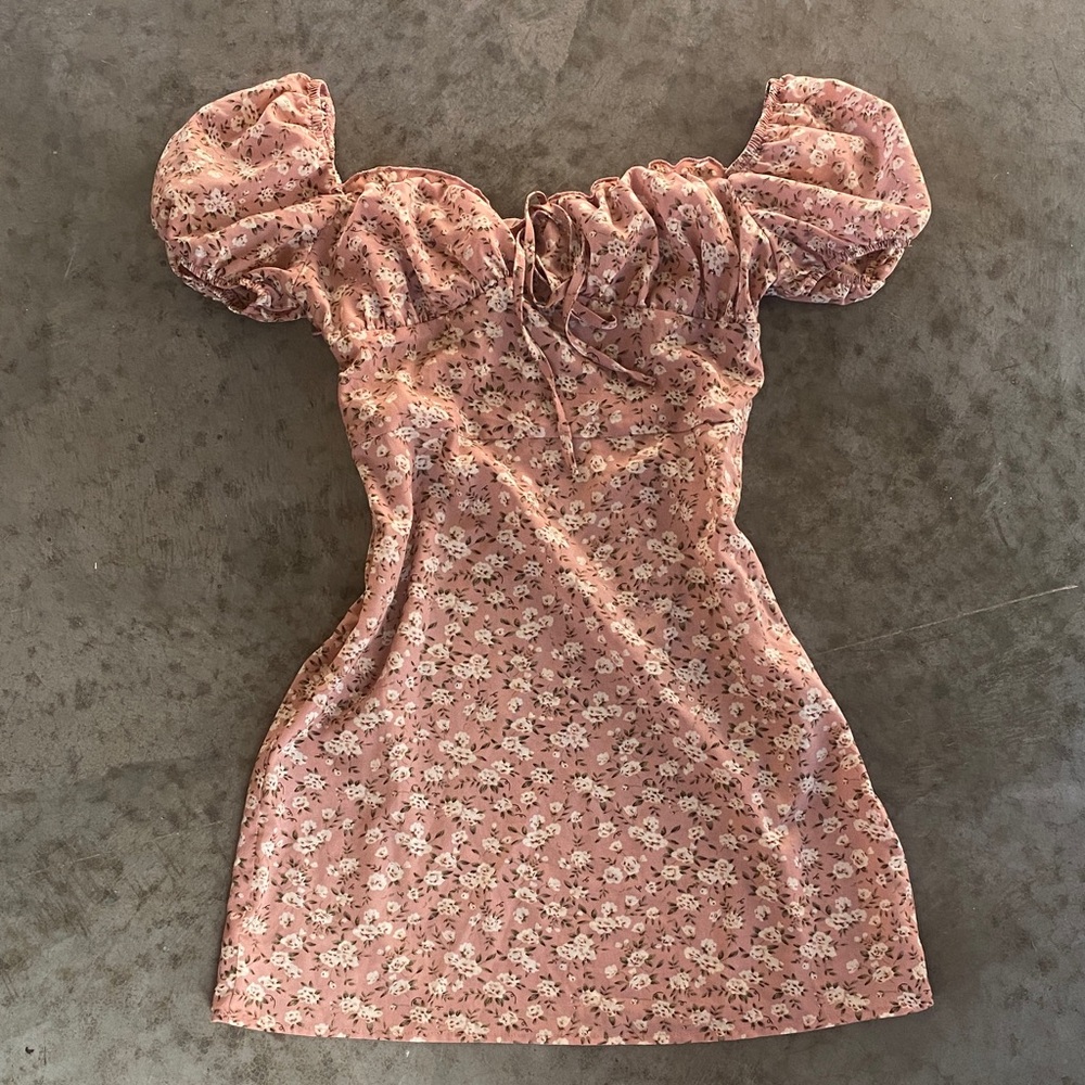 SHEIN Blush Floral Puff Sleeve Mini Dress